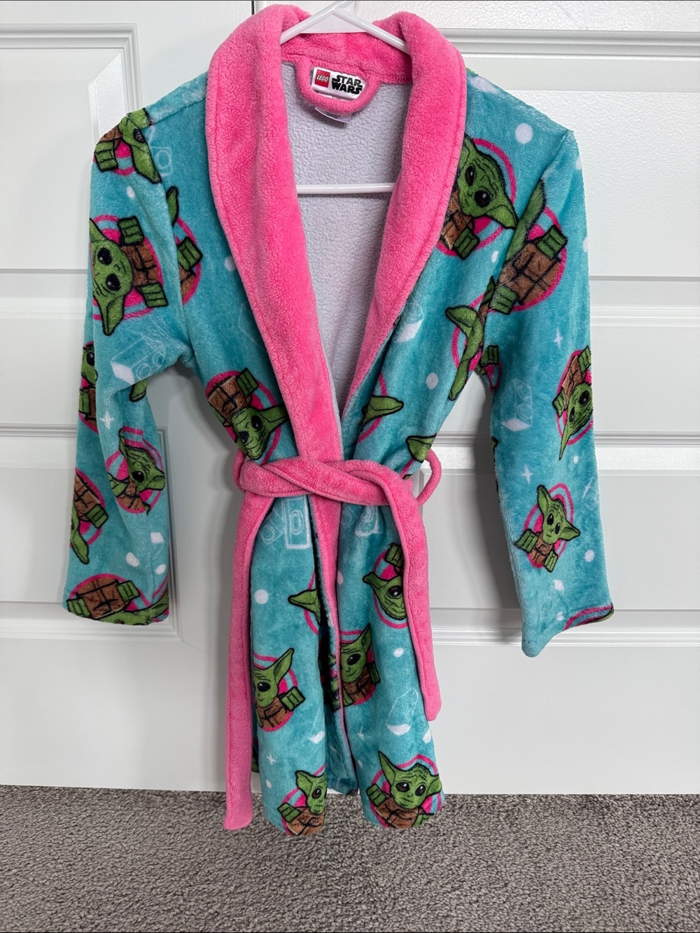 Lego Star Wars girls fleece Robe size large 10 12 Baby Yoda The Child  Pink Trim